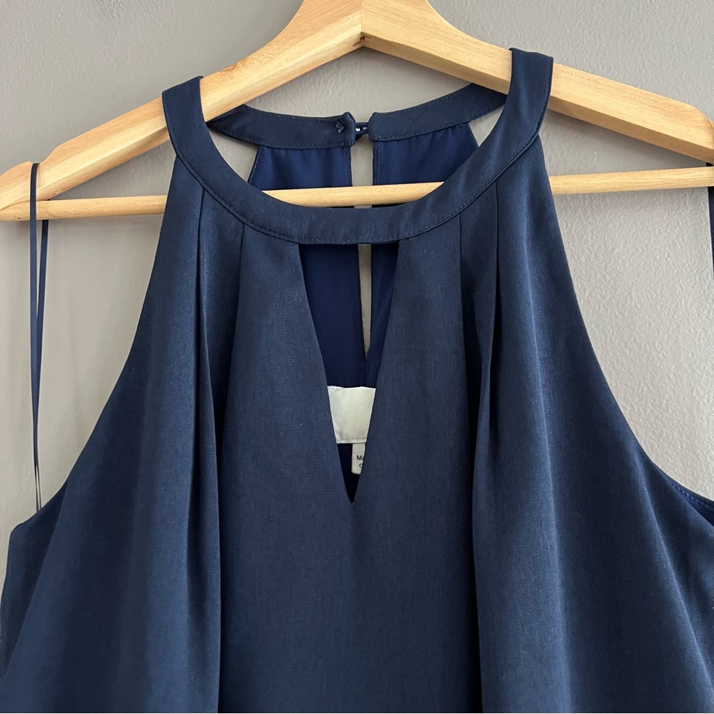 Greylin Melissa  Laser Cut Deep Navy Blue Halter Shift Mini Dress Preppy Sz M - Picture 5 of 15